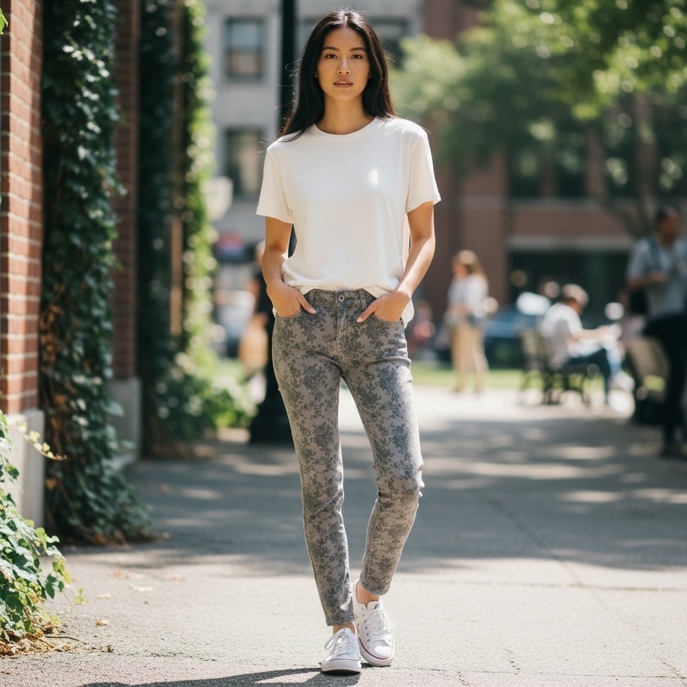 Paige Peg Skinny Brown Floral Jeans